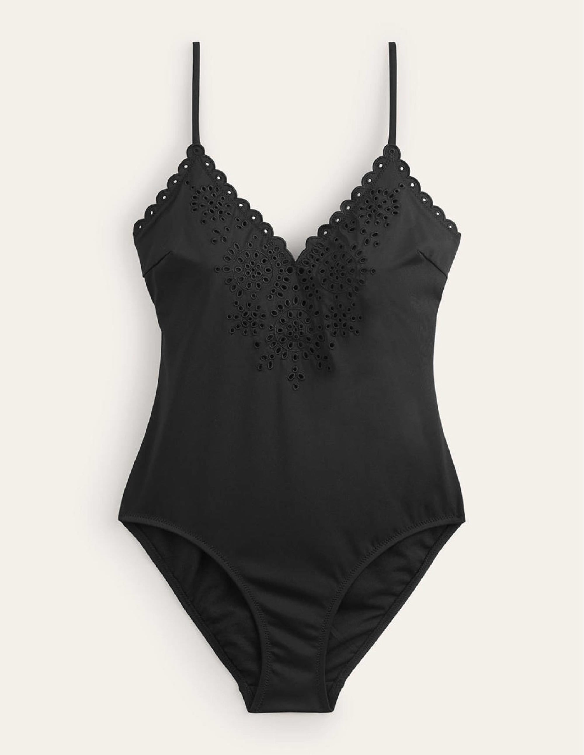 Maillot de bain col V à broderie anglaise-Noir - Image 5