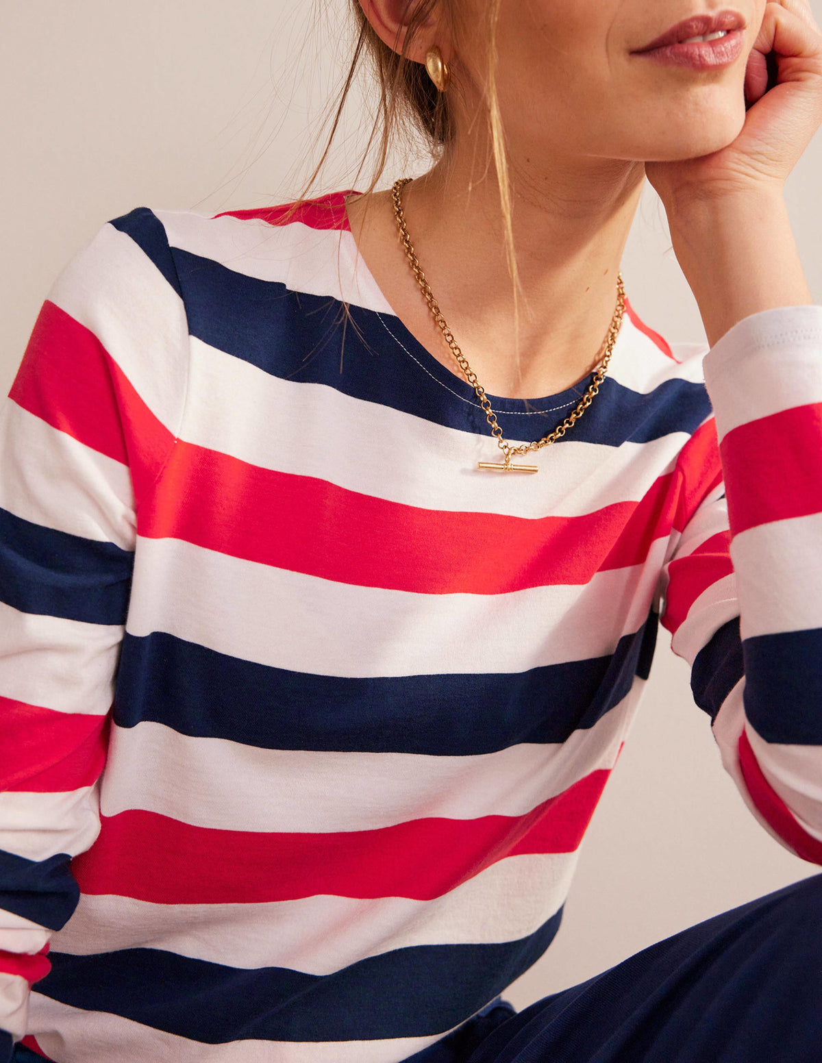 Bea Long Sleeve Breton-Cherry Red and Navy - Image 2