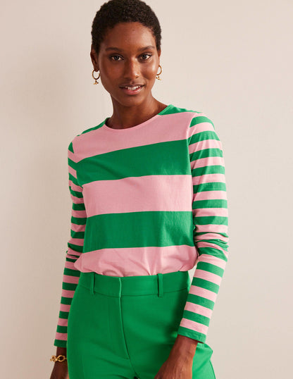 Marinière Bea à manches longues-Rose, motif pêle-mêle vert-1