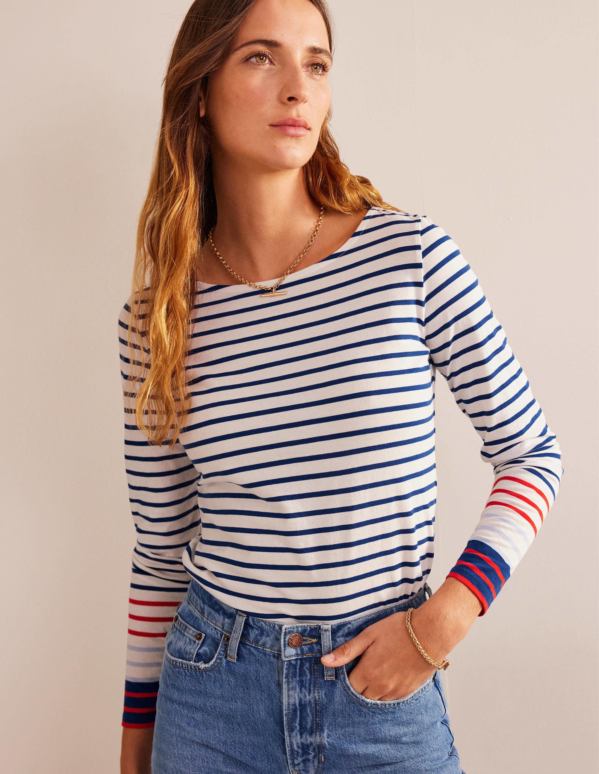 Marinière Ella à manches longues-Rayé multi bleu et rouge - Image 1