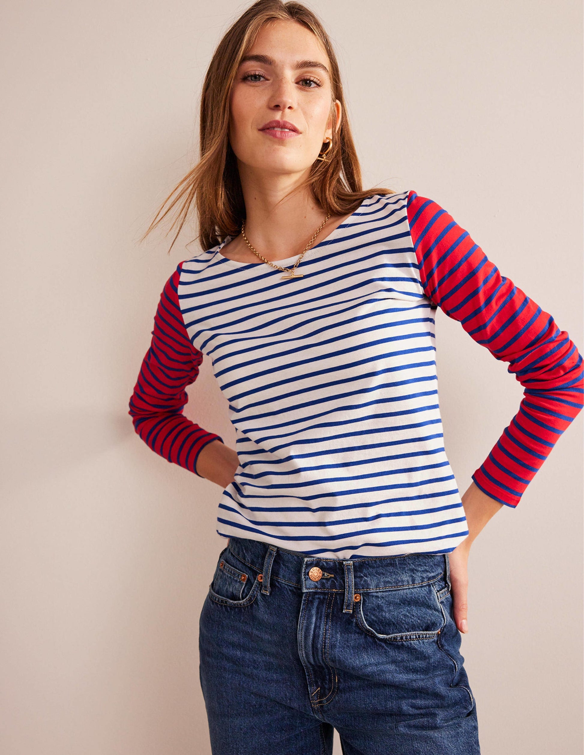 Ella Breton-Shirt mit langen Ärmeln-Naturweiß, Kobaltblau, Pepperoni-2