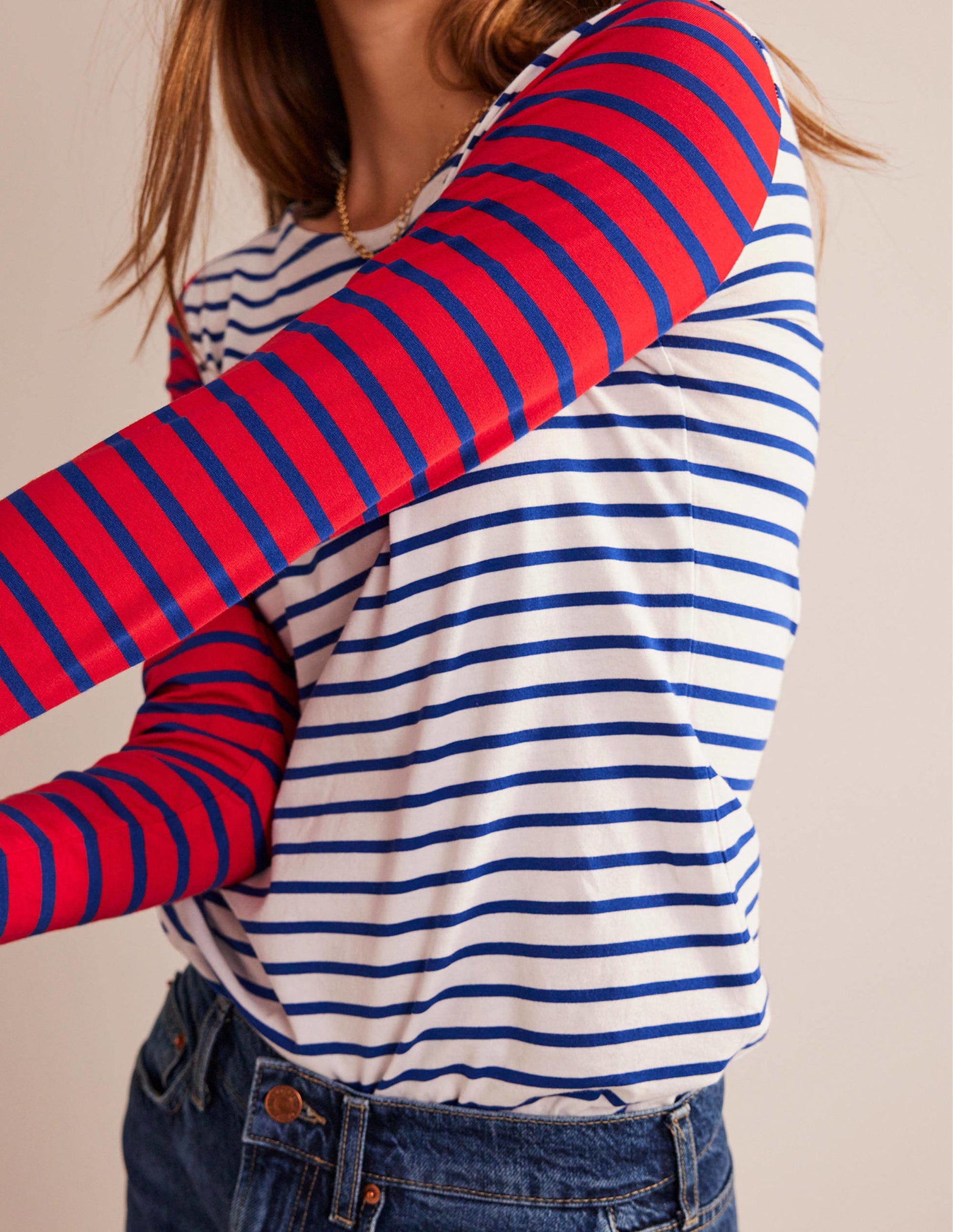 Ella Breton-Shirt mit langen Ärmeln-Naturweiß, Kobaltblau, Pepperoni-3