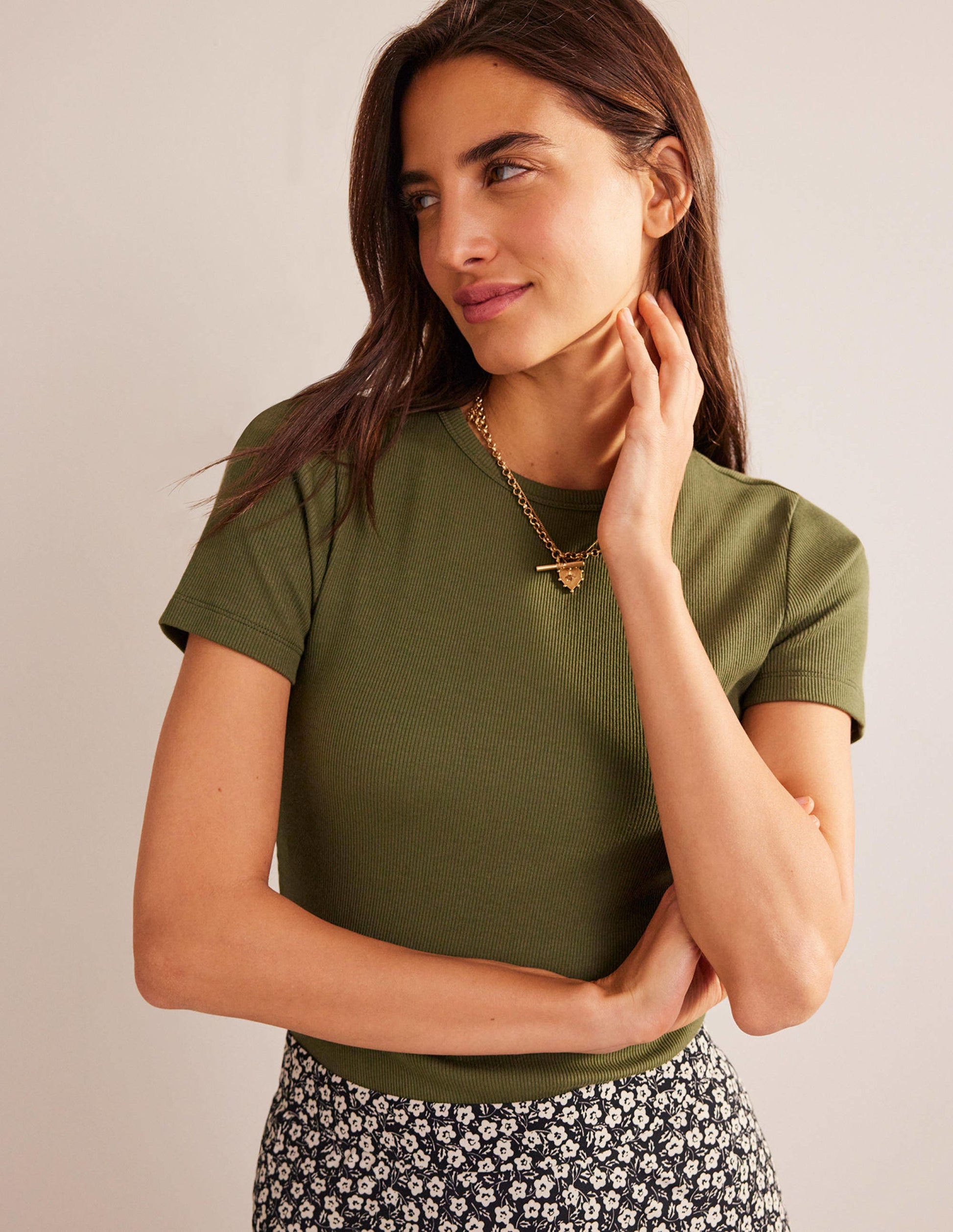 T-shirt côtelé en coton-Épicéa-4