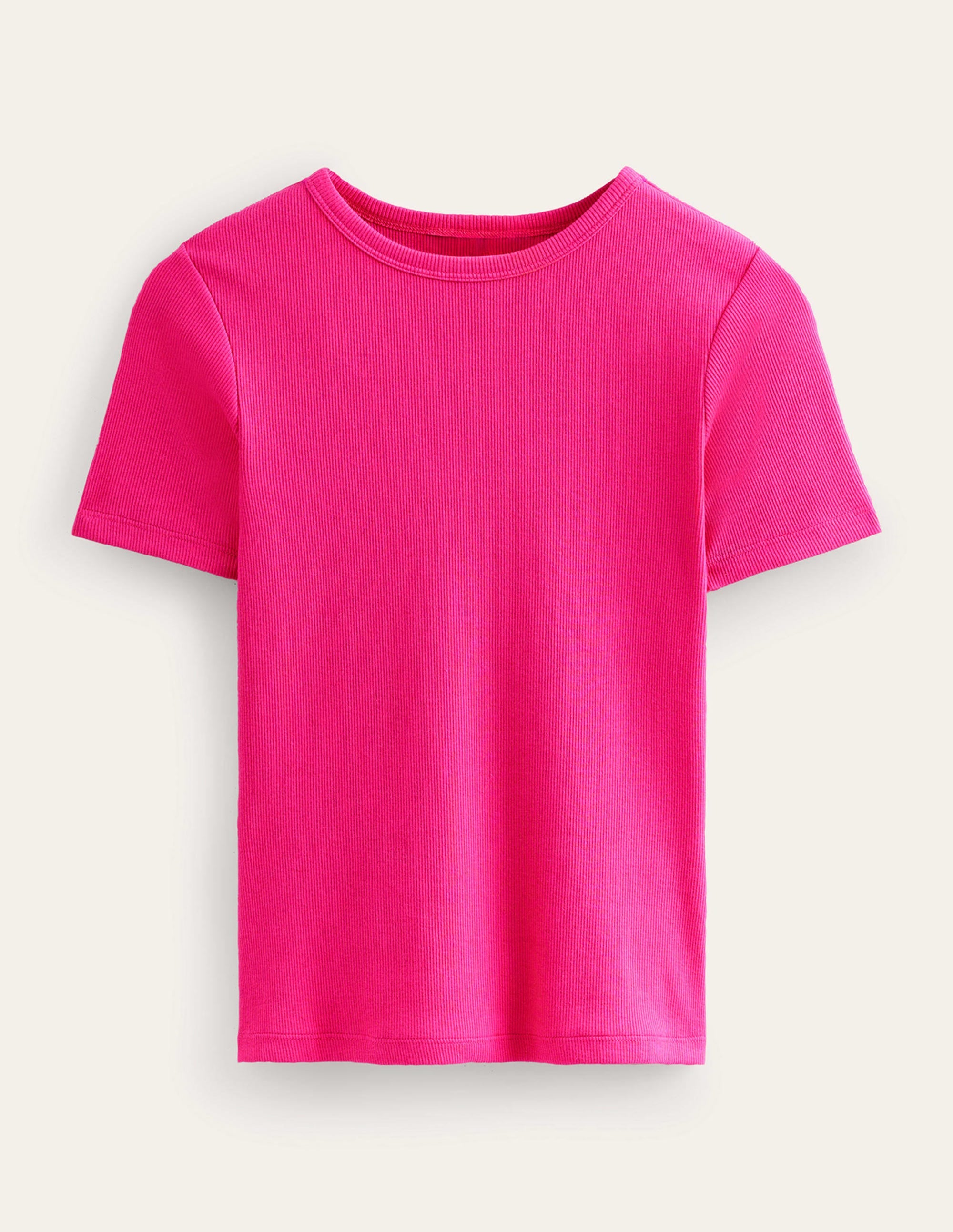 T-shirt côtelé en coton-Rose cabaret - Image 5