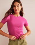 T-shirt côtelé en coton-Rose cabaret