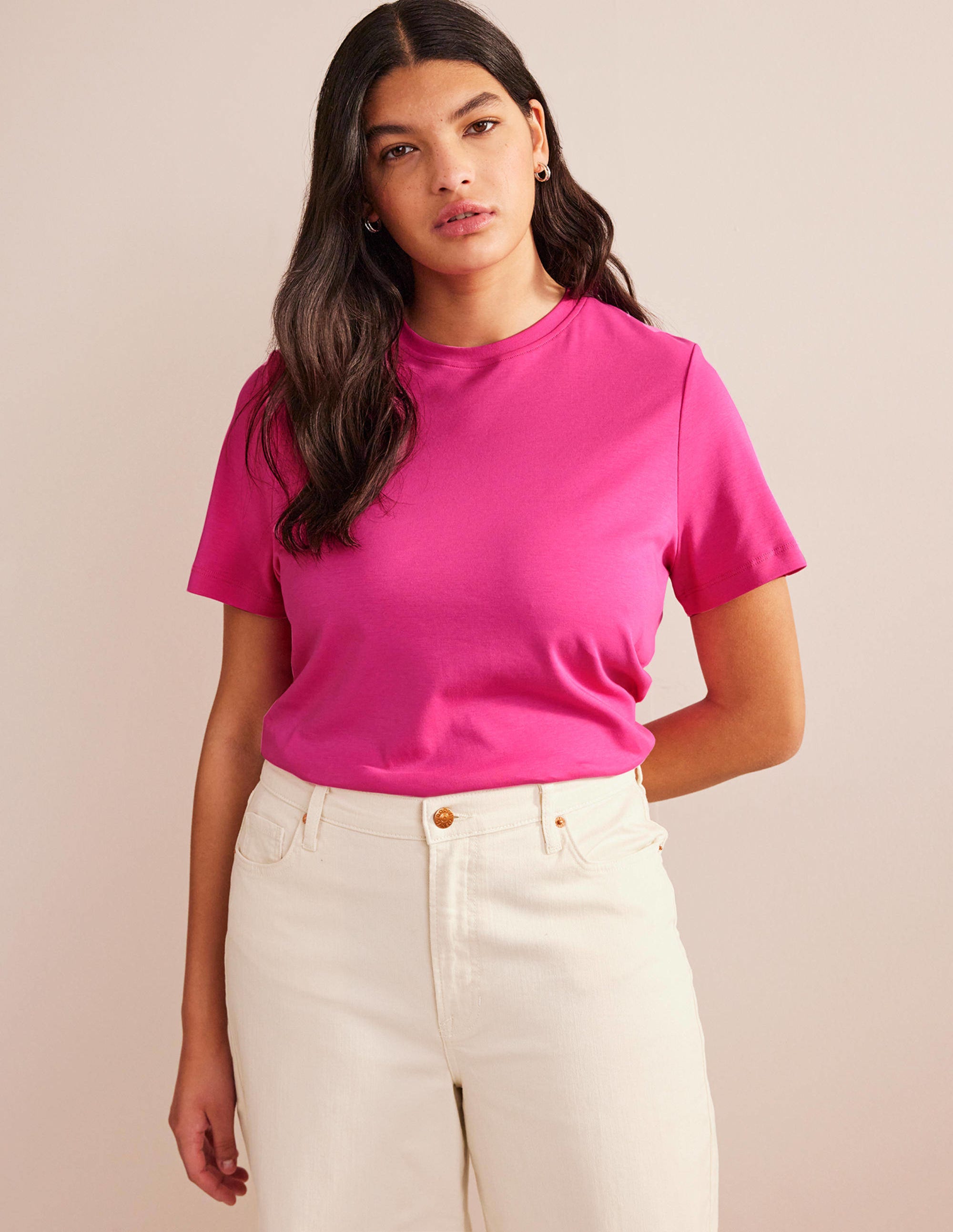 T-shirt col rond en coton-Fedora fuchsia - Image 1
