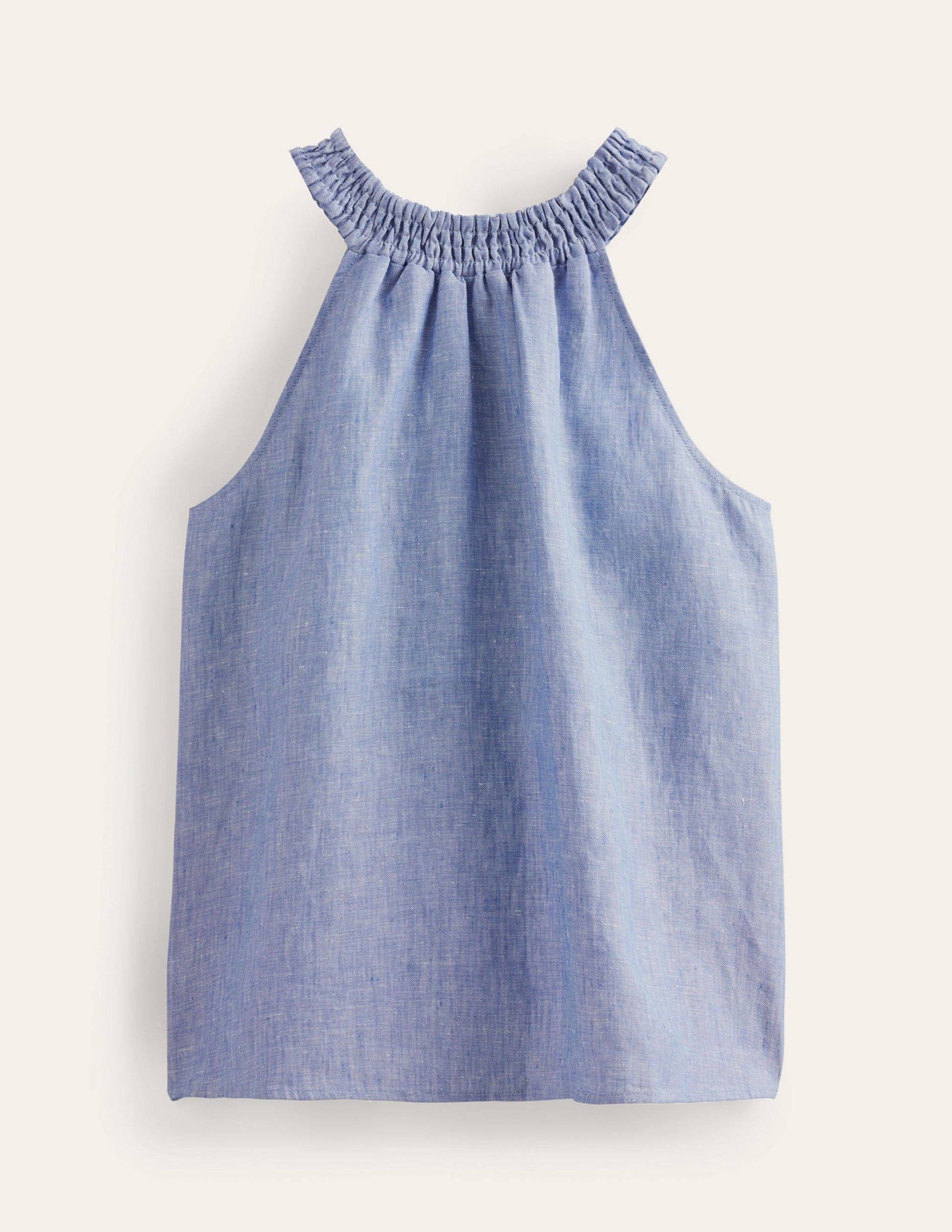 Top dos-nu en lin à smocks-Chambray-6