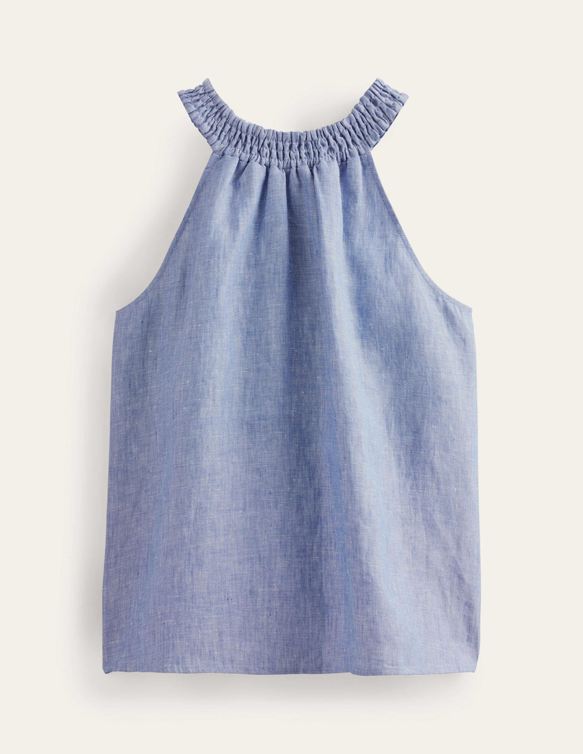 Top dos-nu en lin à smocks-Chambray - Image 6