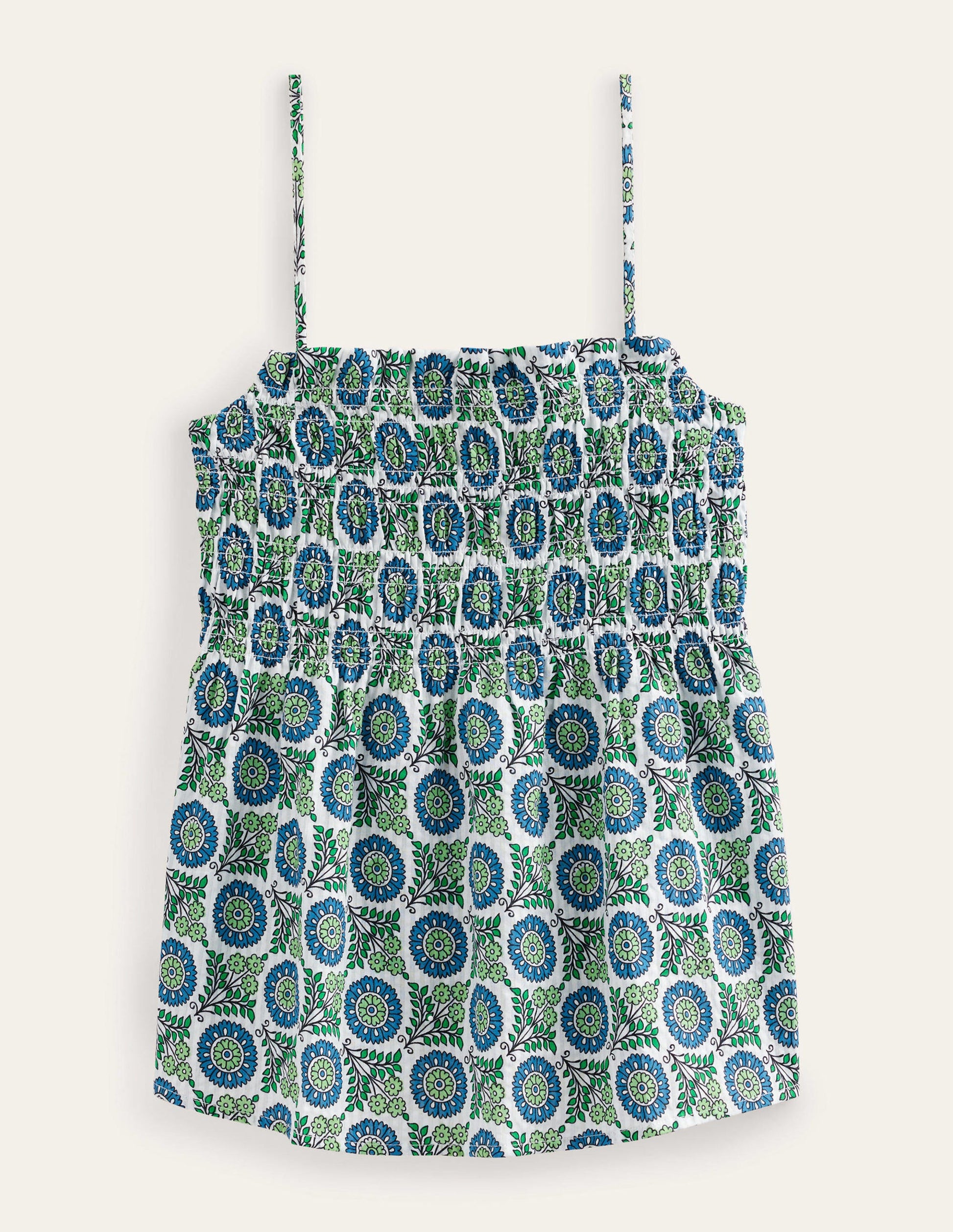 Caraco à smocks-Bleu égéen, motif Sunflower Sprig-6