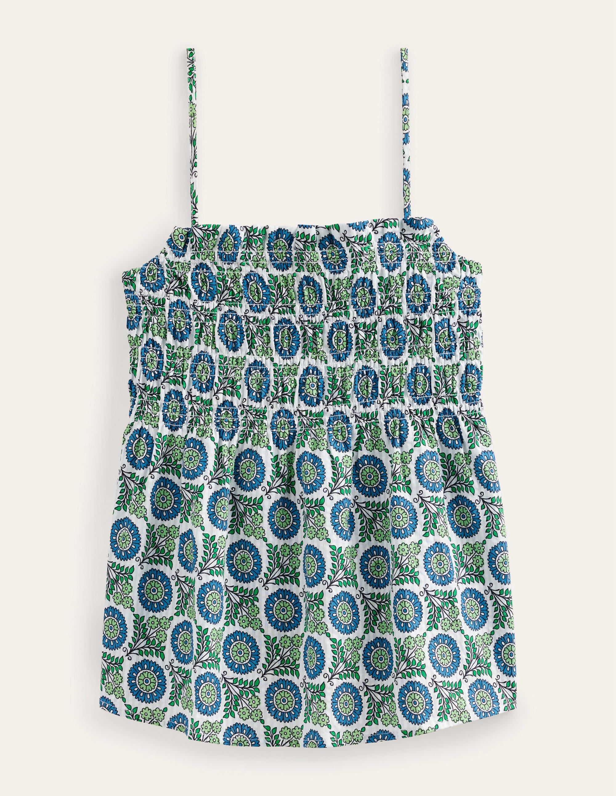 Caraco à smocks-Bleu égéen, motif Sunflower Sprig - Image 6