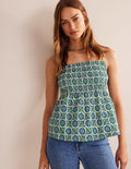 Caraco à smocks-Bleu égéen, motif Sunflower Sprig