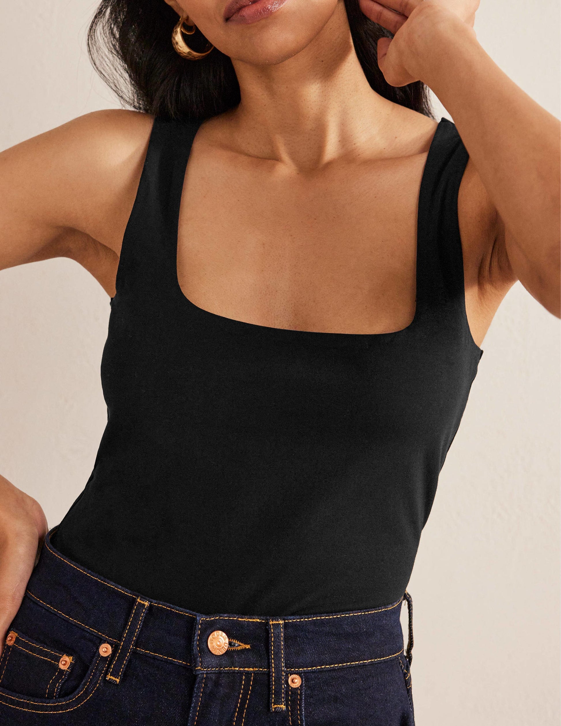 Doppellagiges Tanktop mit eckigem Ausschnitt-Schwarz-2