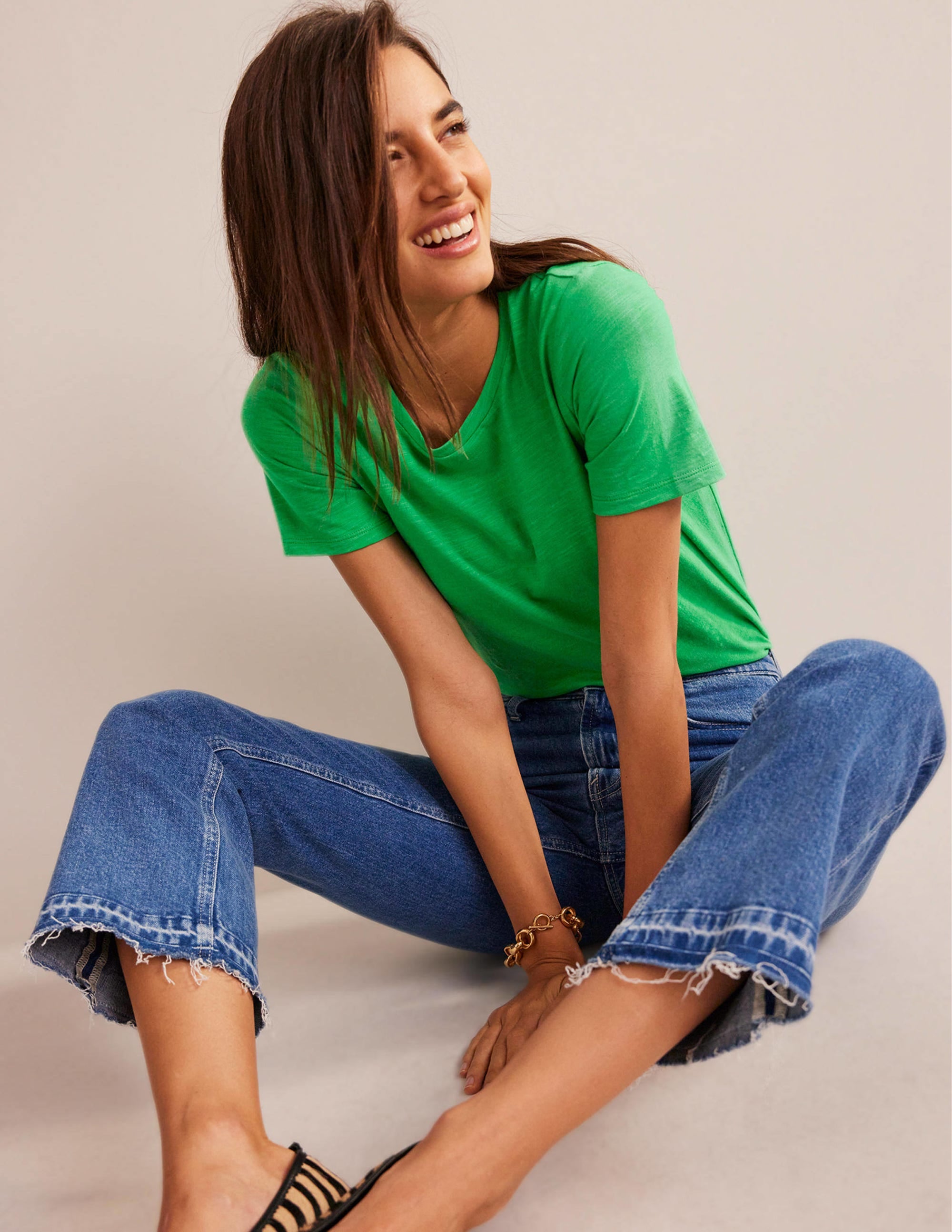 T-shirt col rond en coton-Vert vif - Image 1