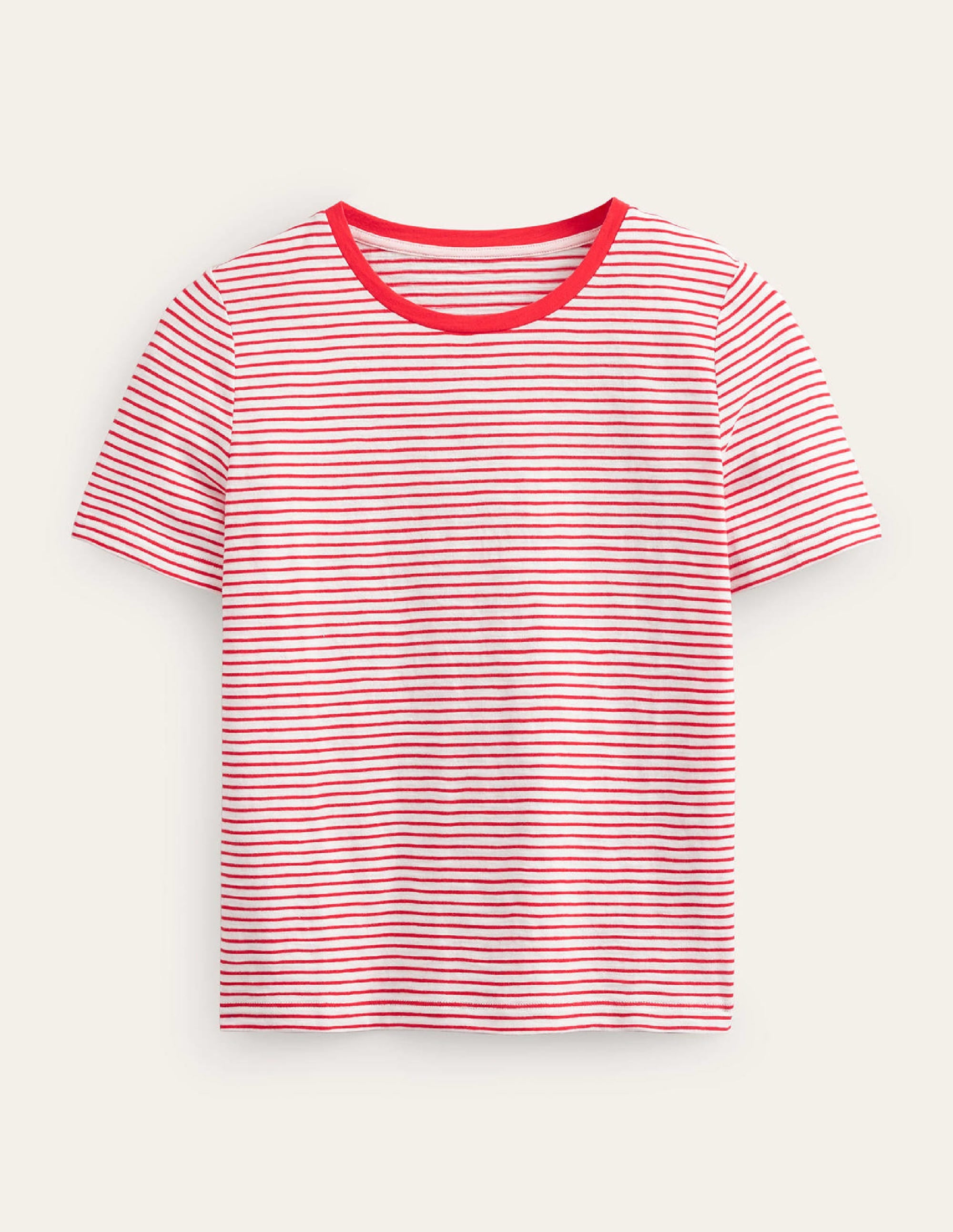T-shirt col rond en coton-Ivoire, rouge - Image 6