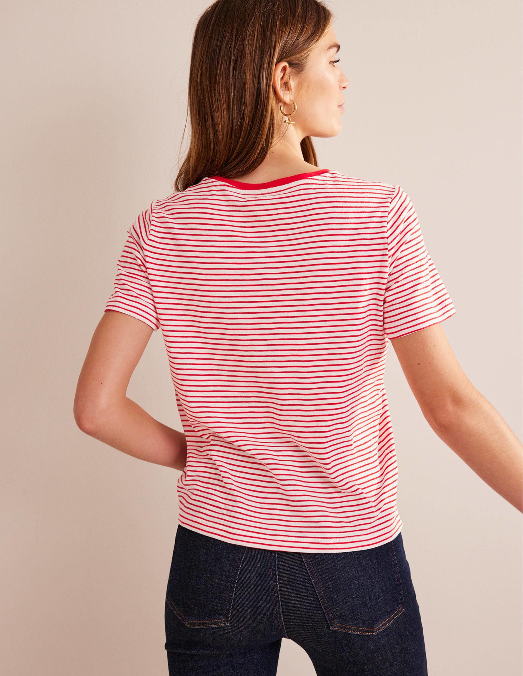 T-shirt col rond en coton-Ivoire, rouge - Image 3