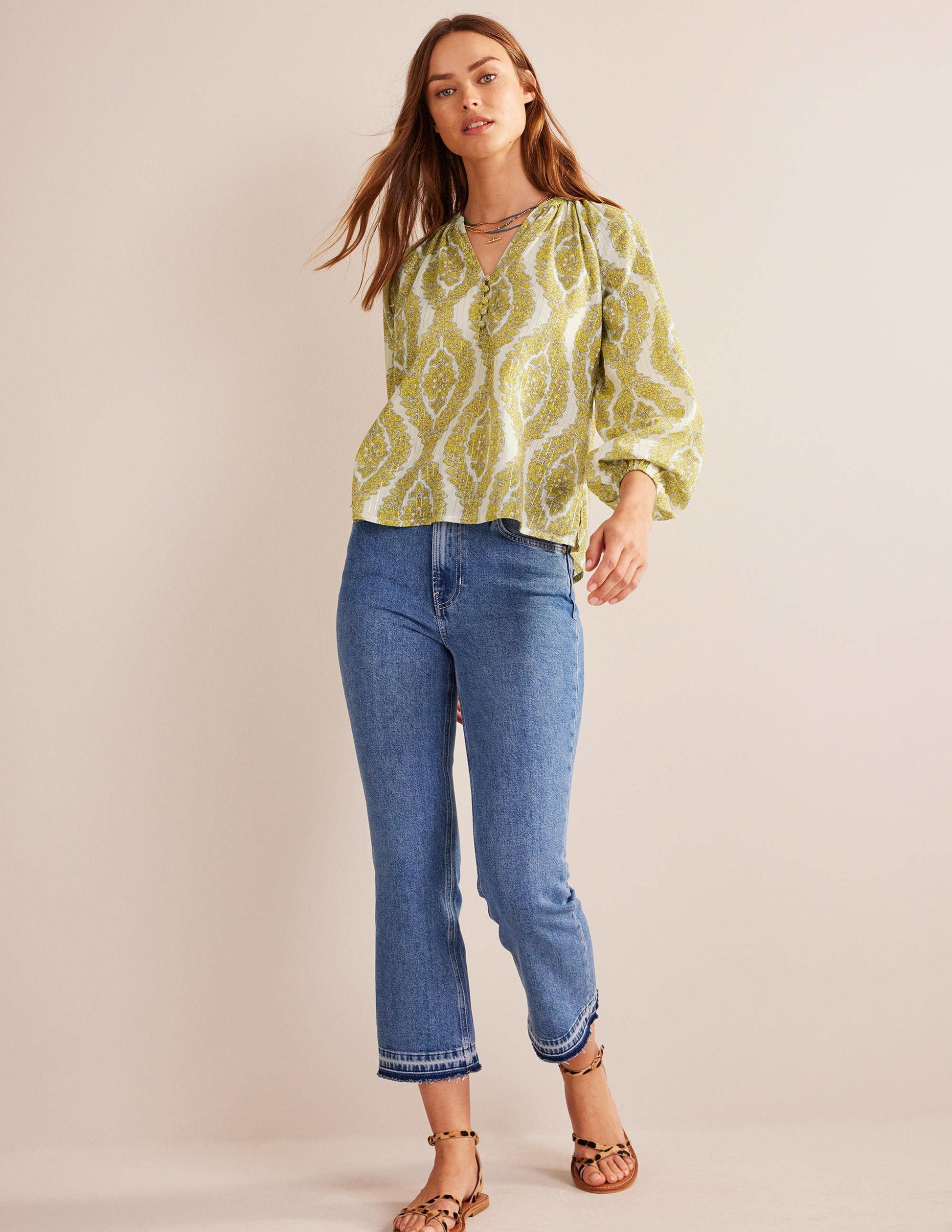 Printed Notch-Neck Sparkle Top-Pineapple, Botanic Wreath-4