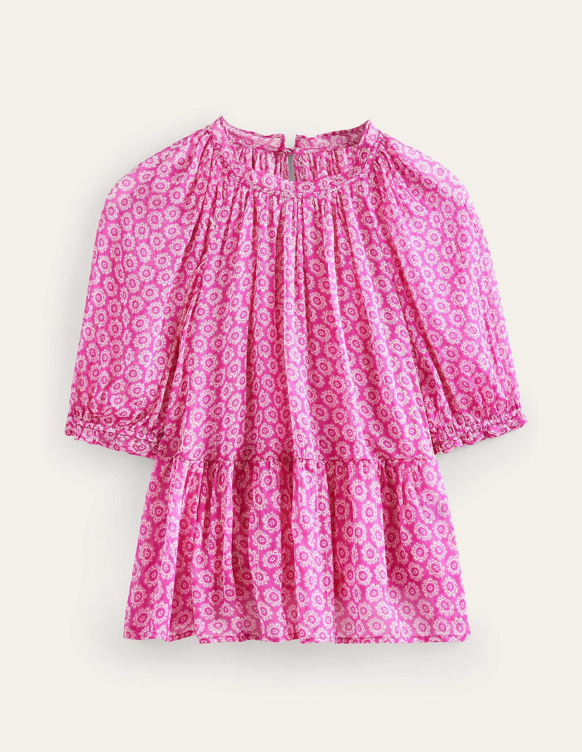 Top froncé en georgette scintillante-Rose phlox, motif Sunrise Pop-7