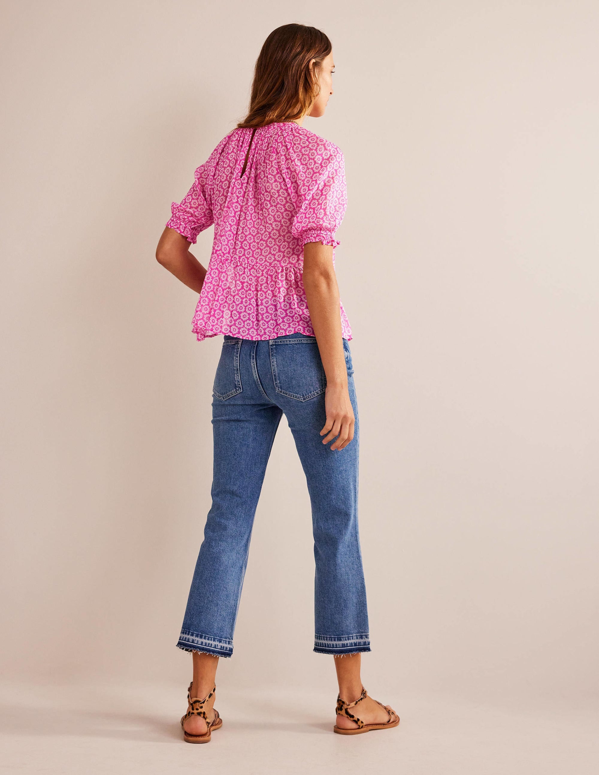 Top froncé en georgette scintillante-Rose phlox, motif Sunrise Pop - Image 6
