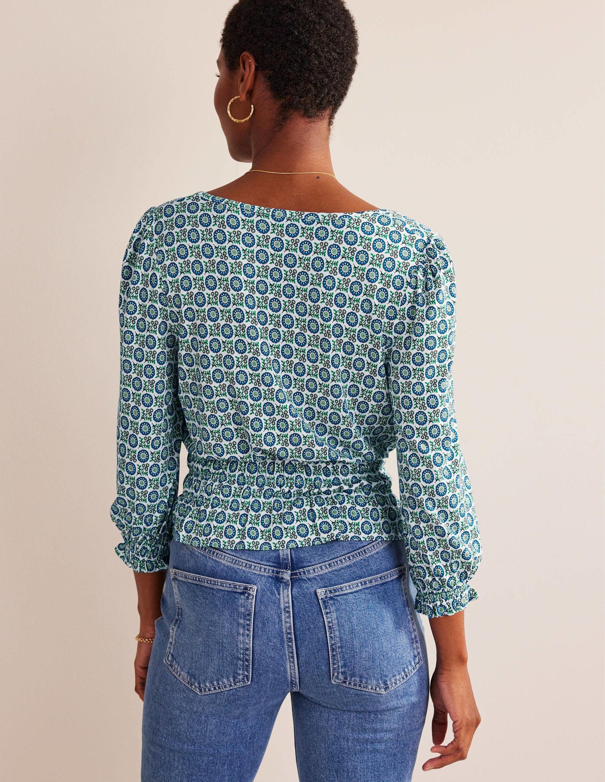 Smocked Jersey Peplum Top-Aegean Blue, Sunflower Spring-3