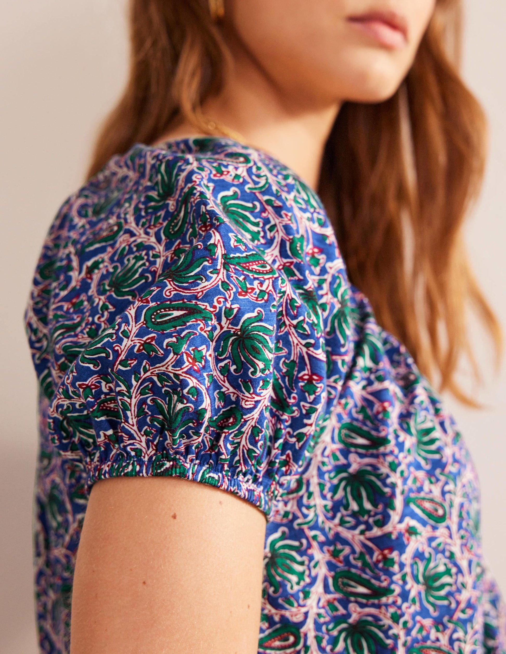 V-Neck Jersey Swing Top-Blue Wave, Botanic Vine-2