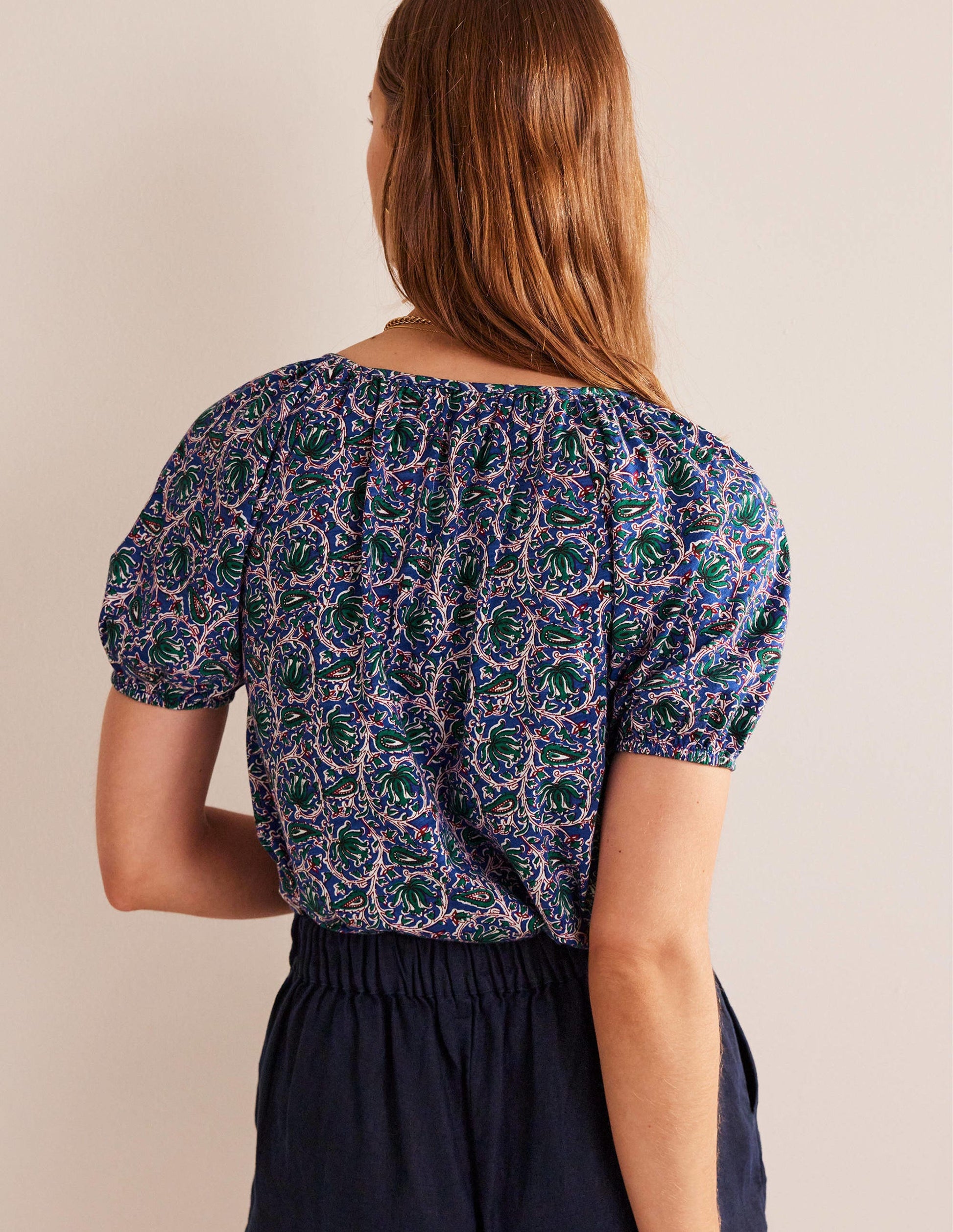 V-Neck Jersey Swing Top-Blue Wave, Botanic Vine-3