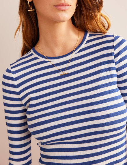 Alice T-Shirt mit Rippstruktur-Lapisblau, Naturweiß Gestreift