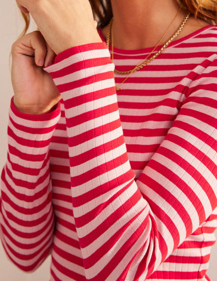 Alice T-Shirt mit Rippstruktur-Pfirsichhaut, Pepperoni Gestreift