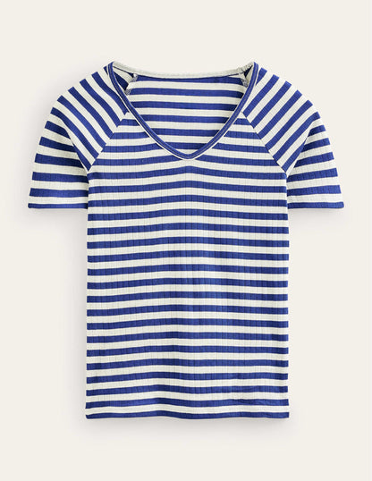 Ada Gestreiftes T-Shirt mit Rippstruktur-Lapisblau, Naturweiß Gestreift-7