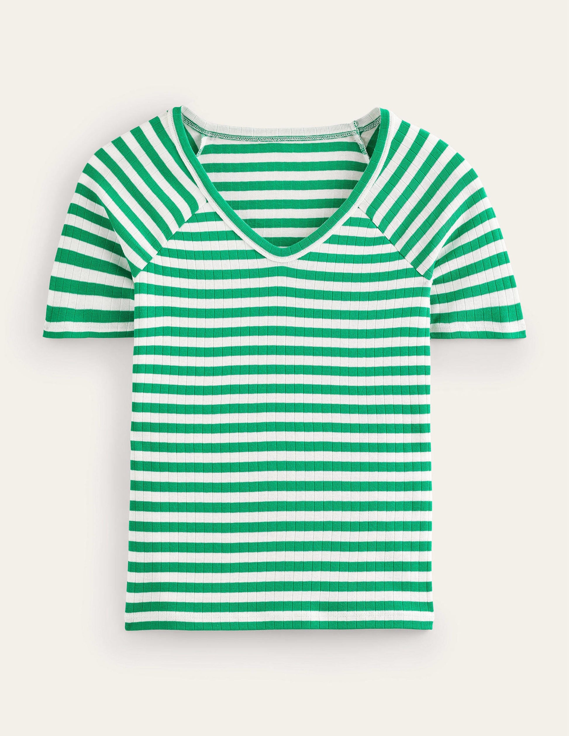 Ada Gestreiftes T-Shirt mit Rippstruktur-Wiesengrün, Naturweiß Gestreift-5