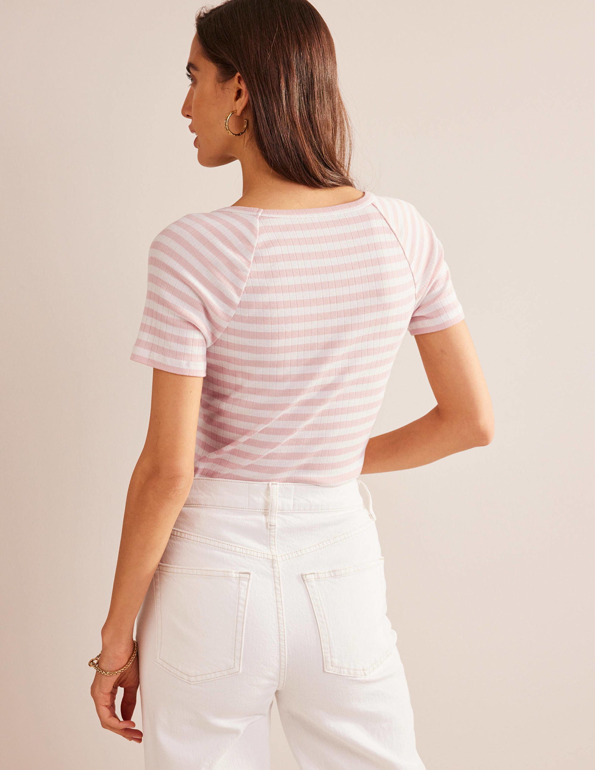 T-shirt Ada côtelé et rayé-Ivoire, rayé peau de pêche - Image 3