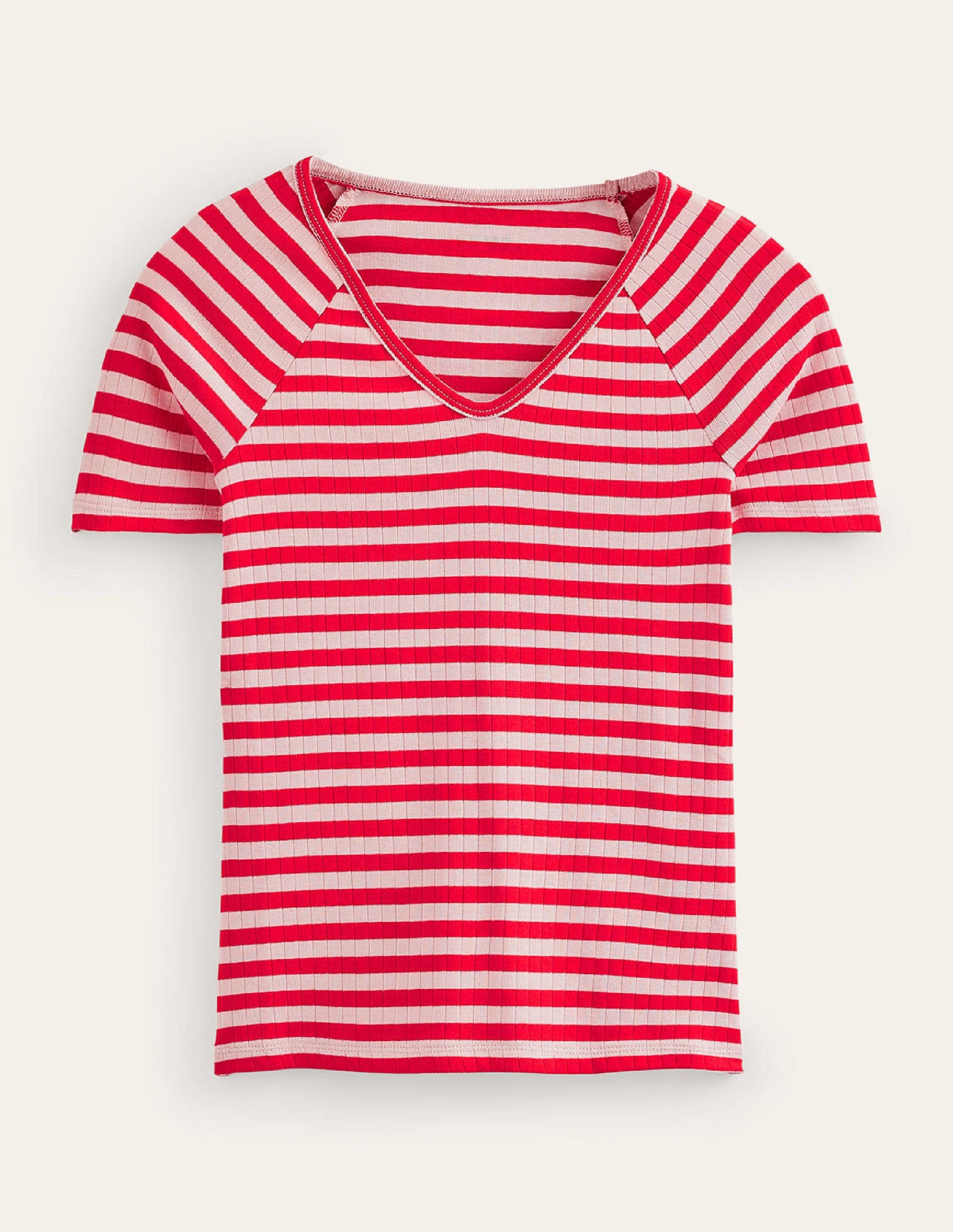 T-shirt Ada côtelé et rayé-Peau de pêche, rayé piment fort - Image 5
