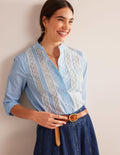 Chemise en popeline avec empiècement en dentelle-Coutil bleuet