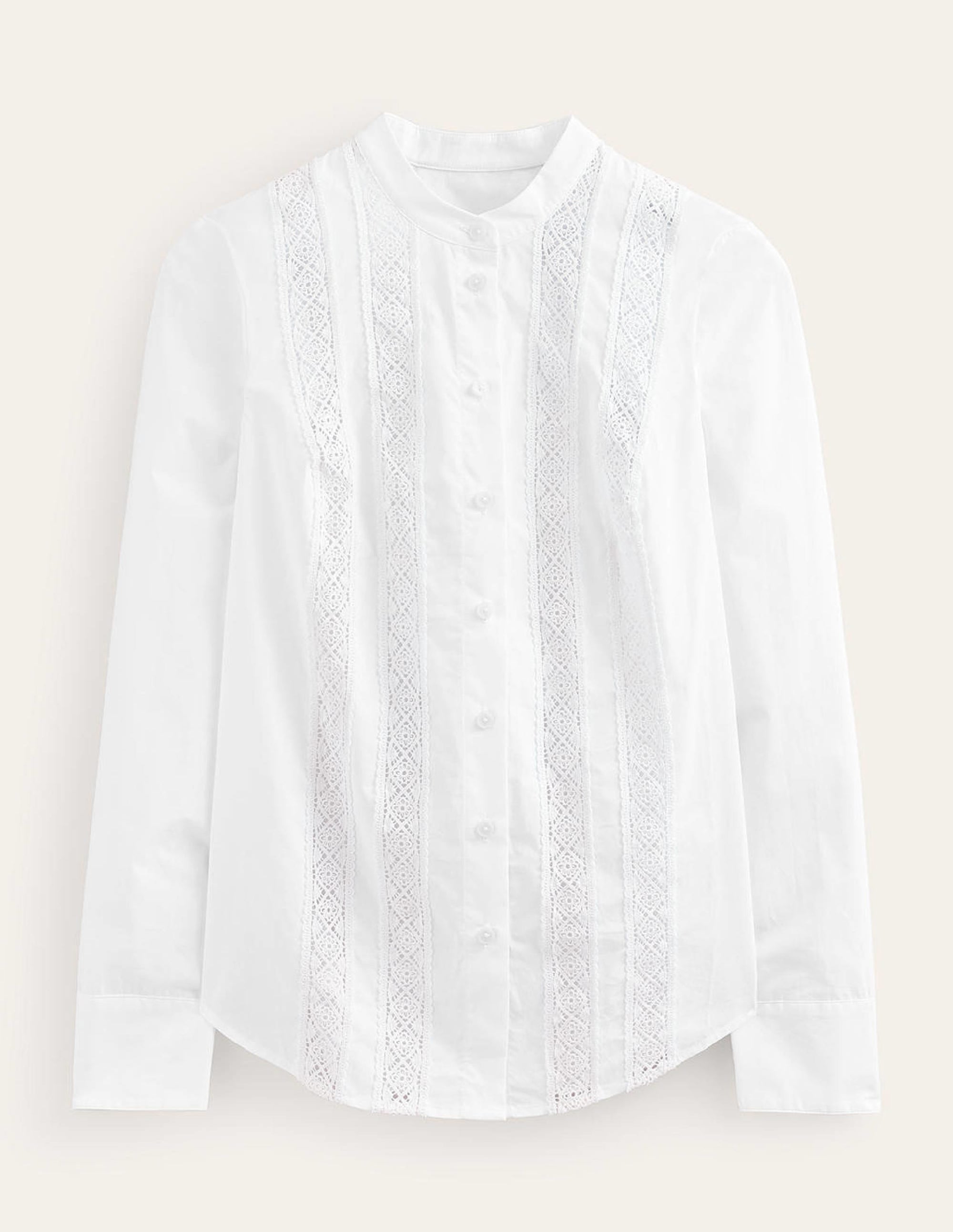 Chemise en popeline avec empiècement en dentelle-Blanc - Image 5