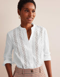 Chemise en popeline avec empiècement en dentelle-Blanc