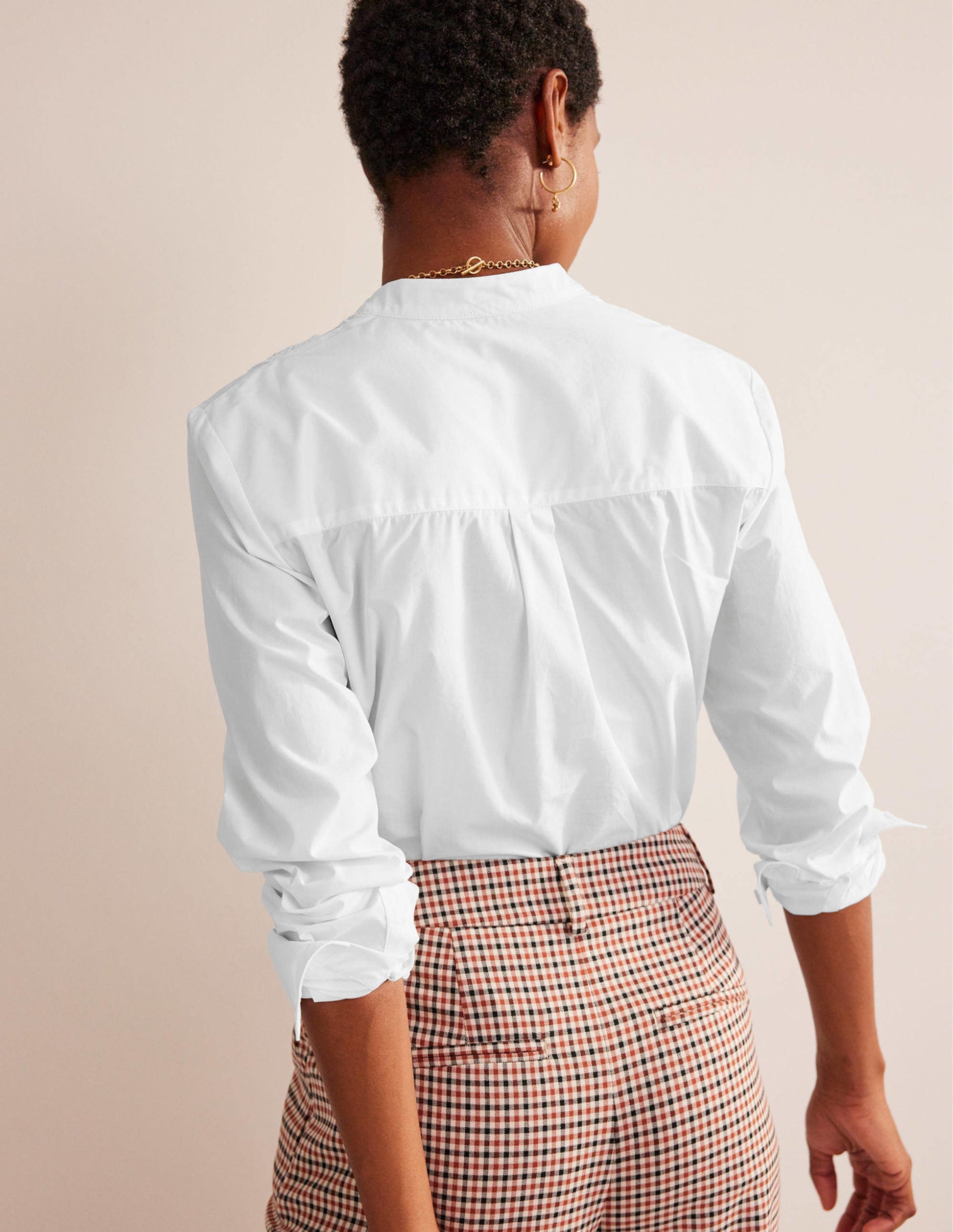 Chemise en popeline avec empiècement en dentelle-Blanc-3
