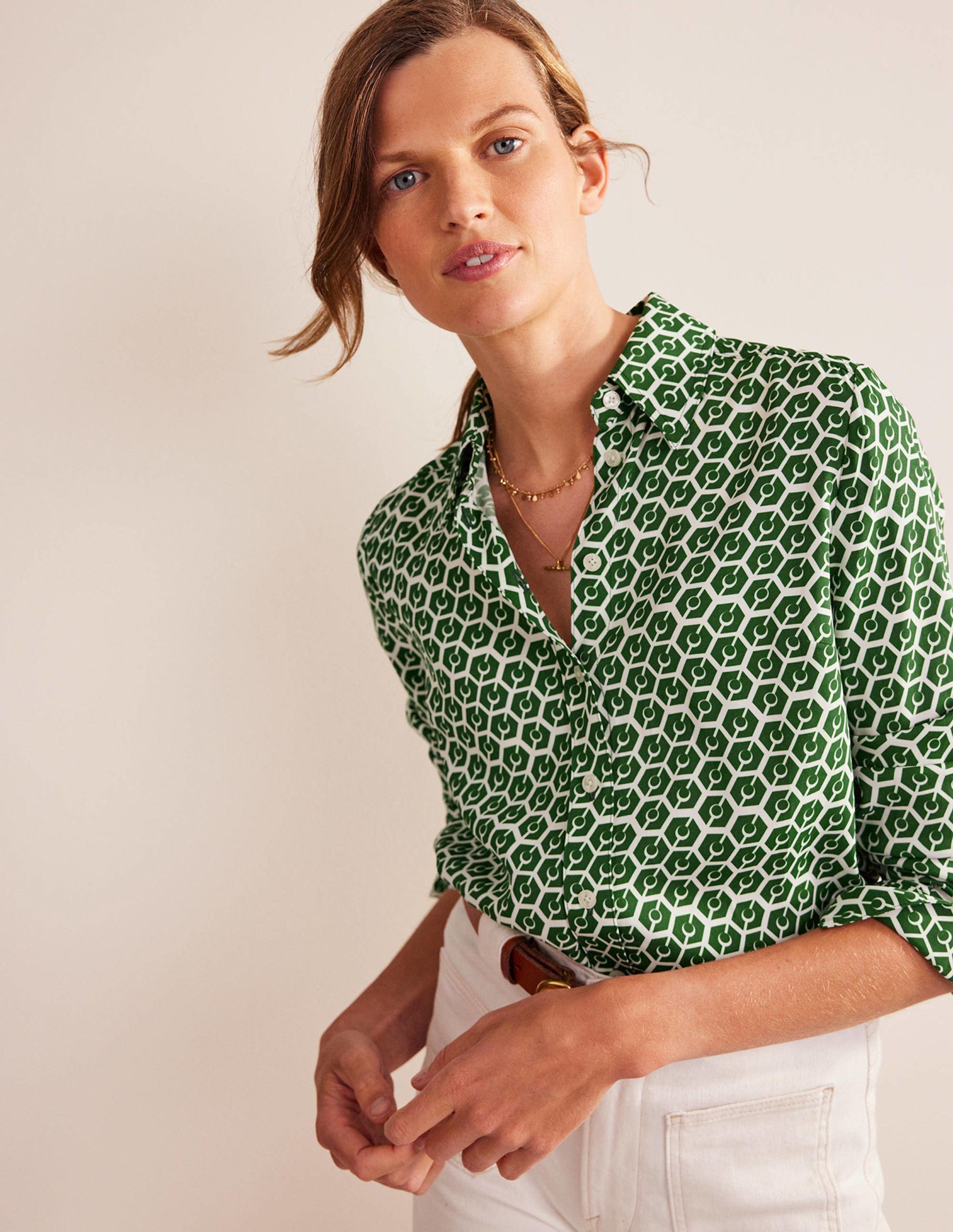 Chemise droite-Vert hivernal, motif Rêverie-1