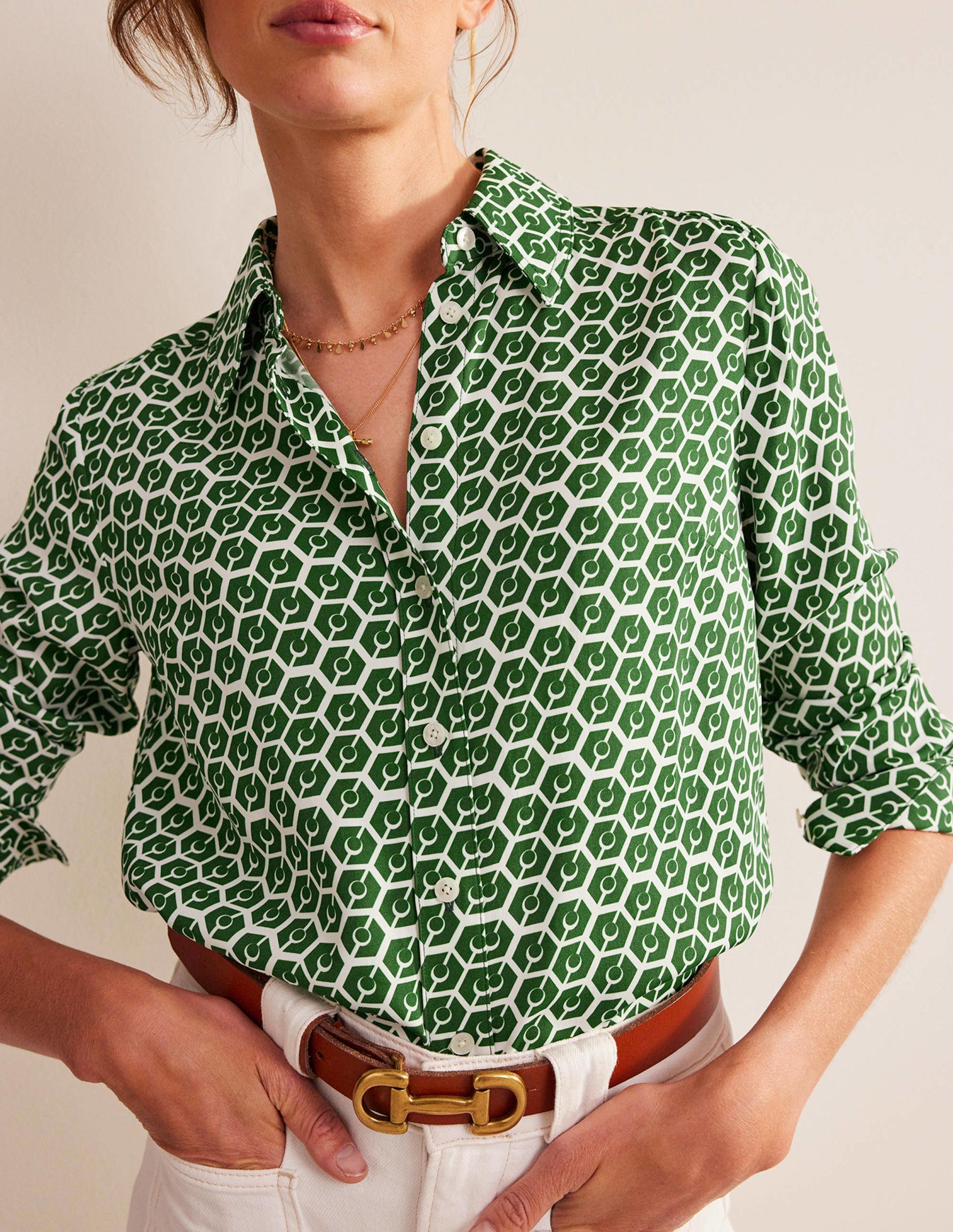 Chemise droite-Vert hivernal, motif Rêverie-2