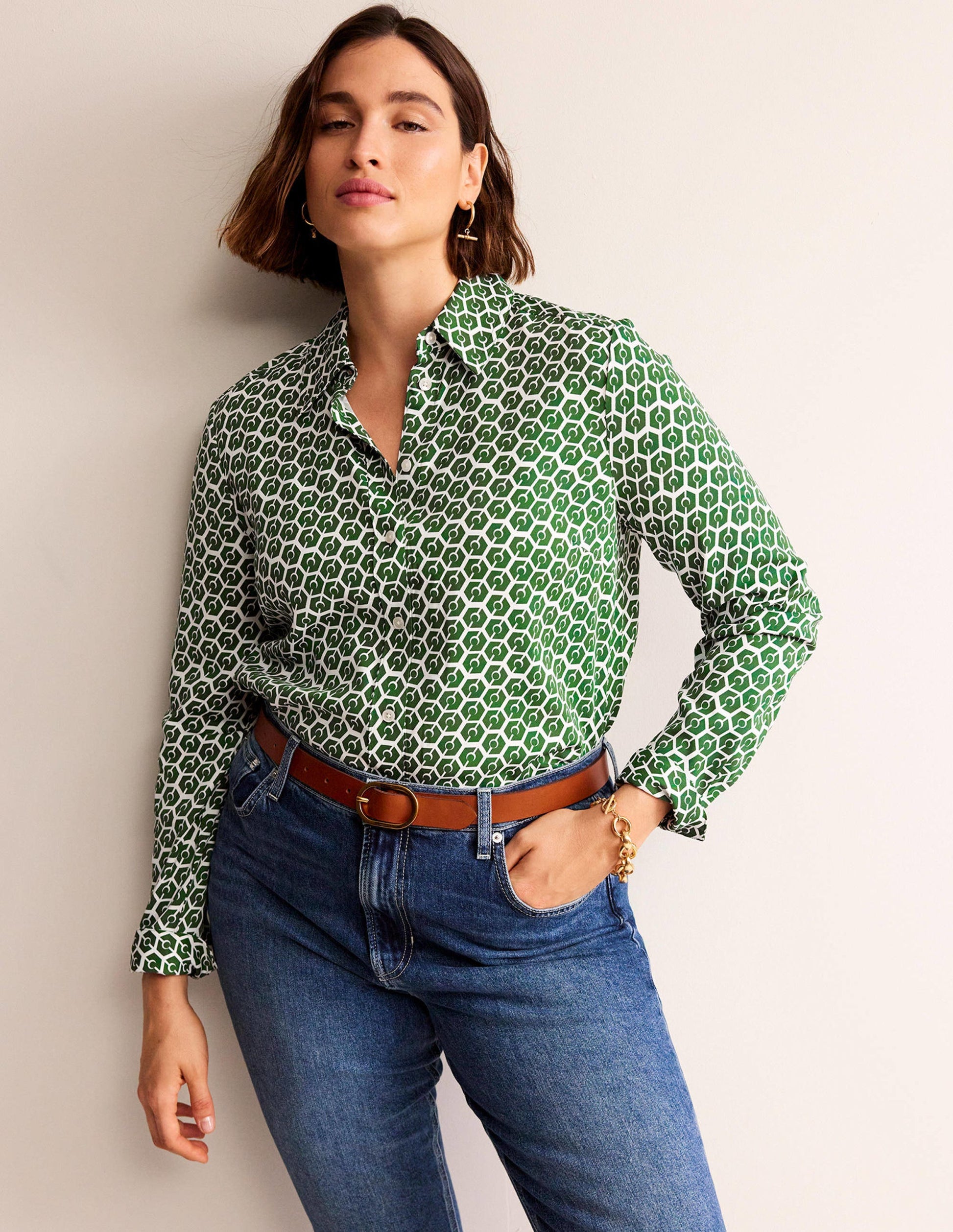 Chemise droite-Vert hivernal, motif Rêverie-5