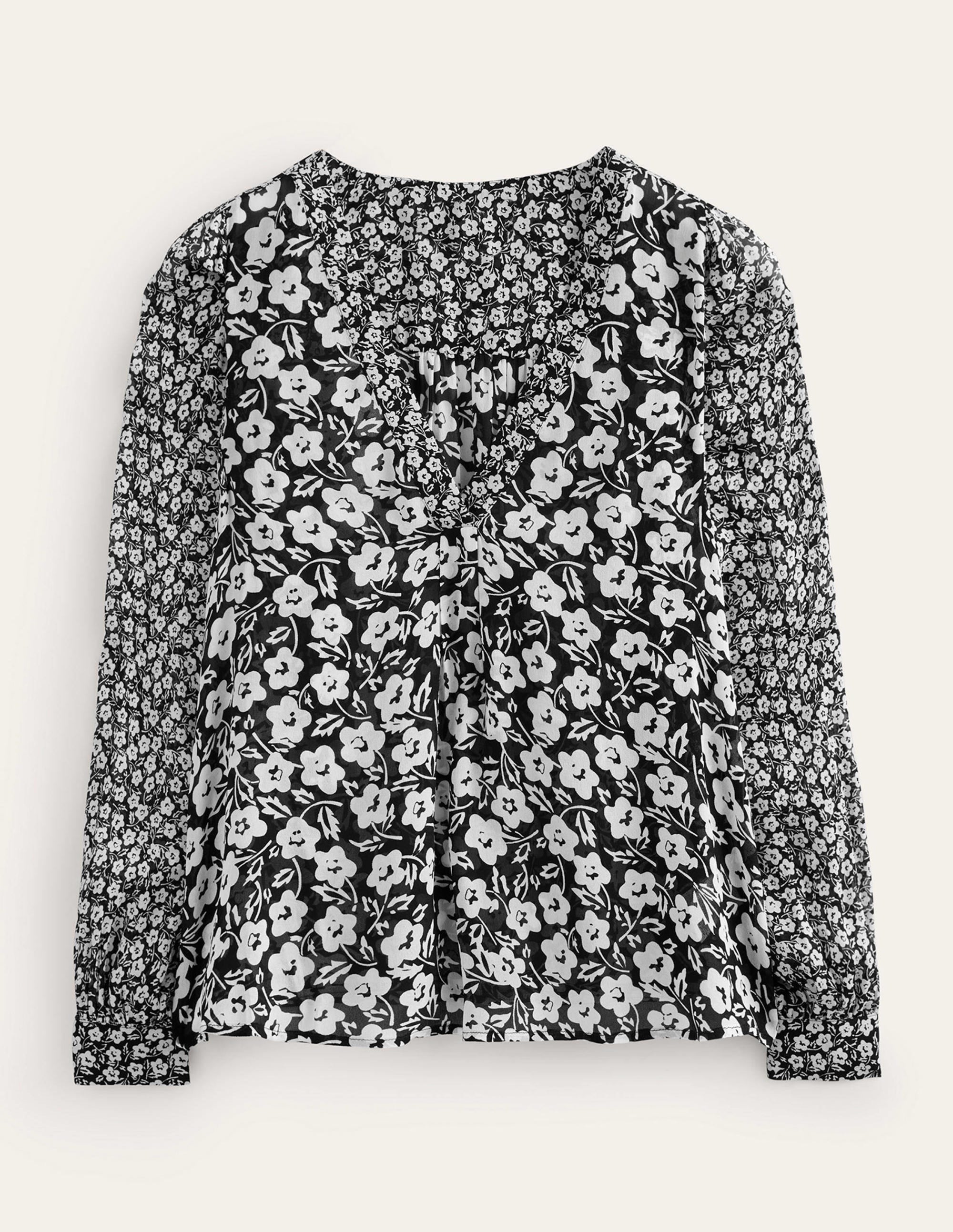 Hübsche Bluse mit V-Ausschnitt-Schwarz, Petal Pop - Image 5
