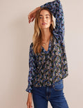 Hübsche Bluse mit V-Ausschnitt-Bunt, Tulpe