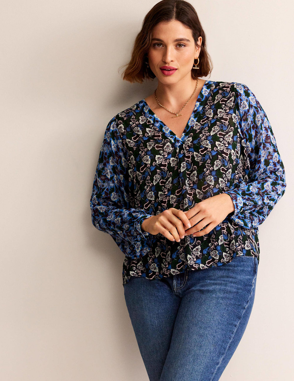Hübsche Bluse mit V-Ausschnitt-Bunt, Tulpe-5