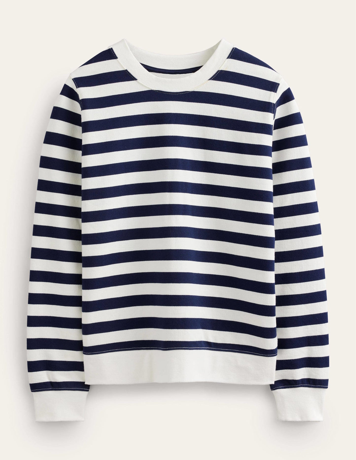 Kastenförmiges Sweatshirt aus tiefem Rippstrick-Französisches Marineblau/Naturweiß Gestreift