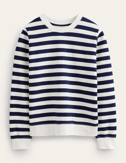 Deep Rib Boxy Sweatshirt-French Navy, Ivory Stripe