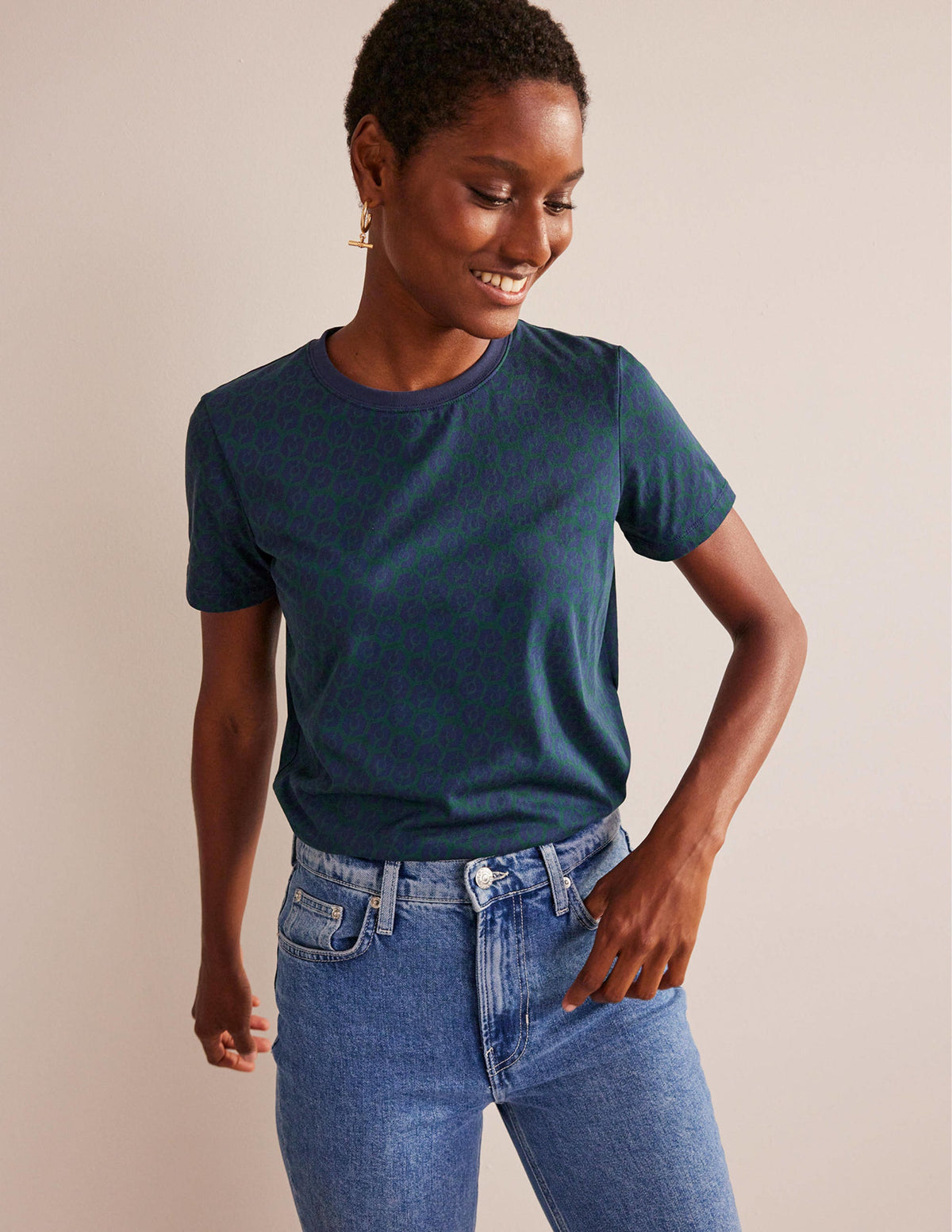 T-Shirt mit Druck und Rundhalsausschnitt-Dunkles Smaragdgrün, Reverie - Image 1