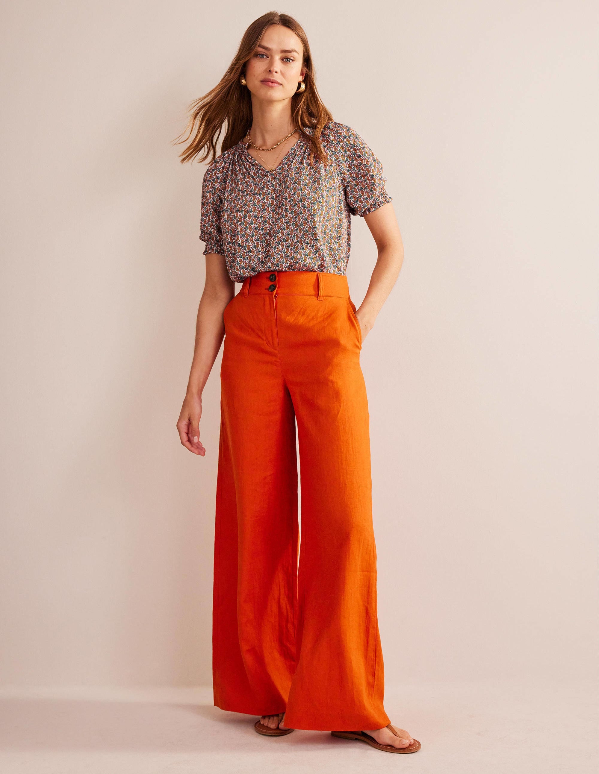 Gathered Neck Short Sleeve Top-Plum Blossom, Paisley Stem - Image 4