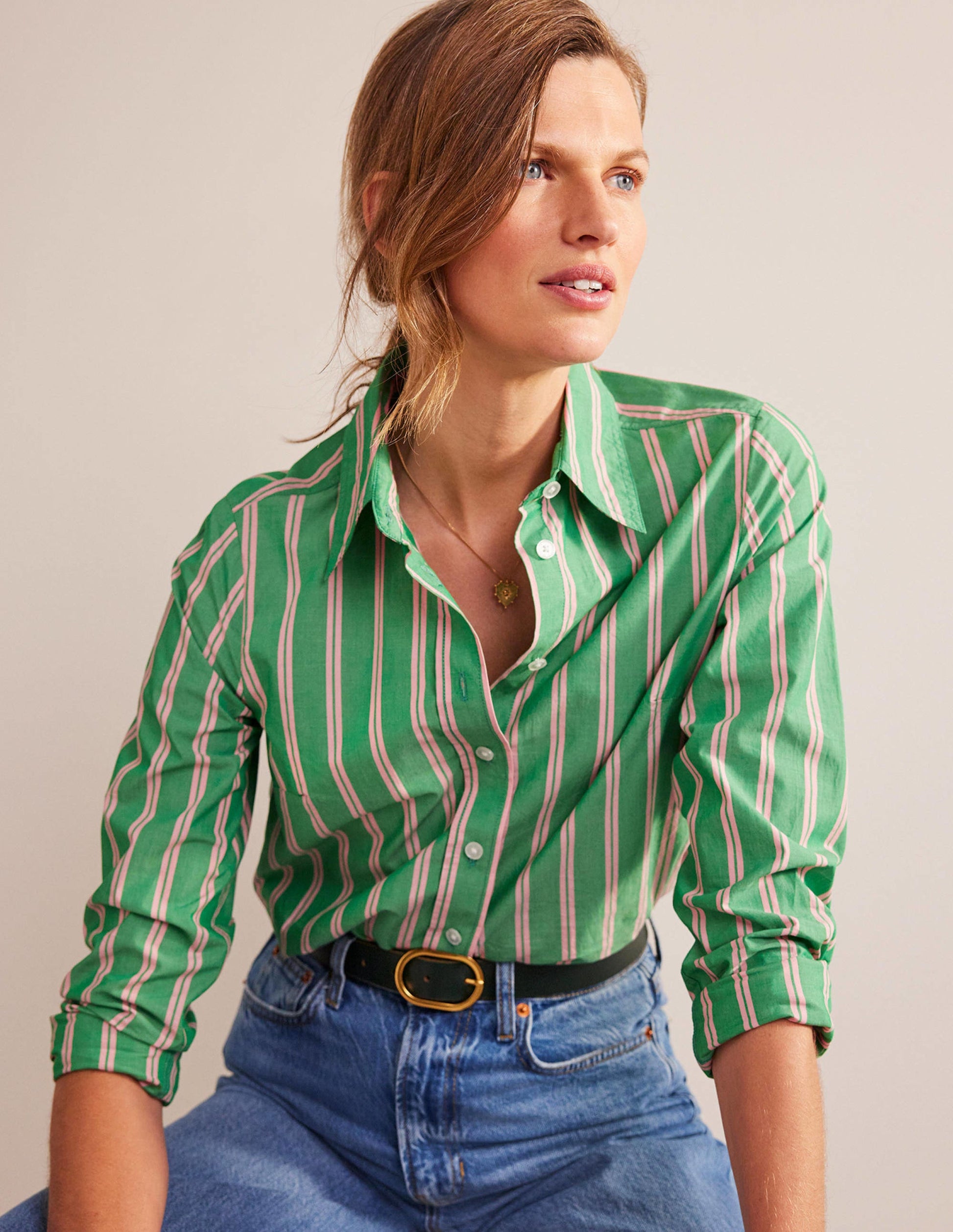 Chemise Sienna en coton-Rayé tramway vert et rose-1