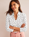 Chemise Saskia en coton stretch-Ivoire, motif Spaced Dot