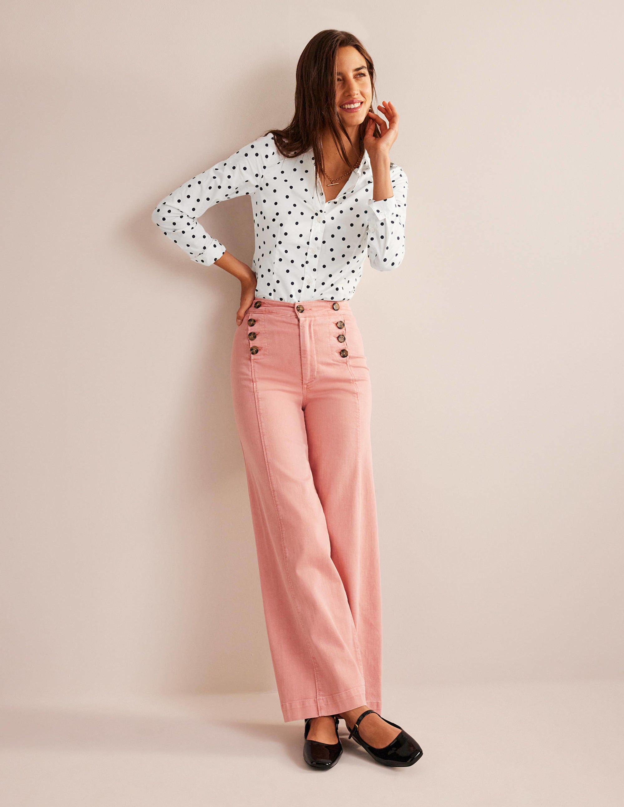 Chemise Saskia en coton stretch-Ivoire, motif Spaced Dot - Image 4