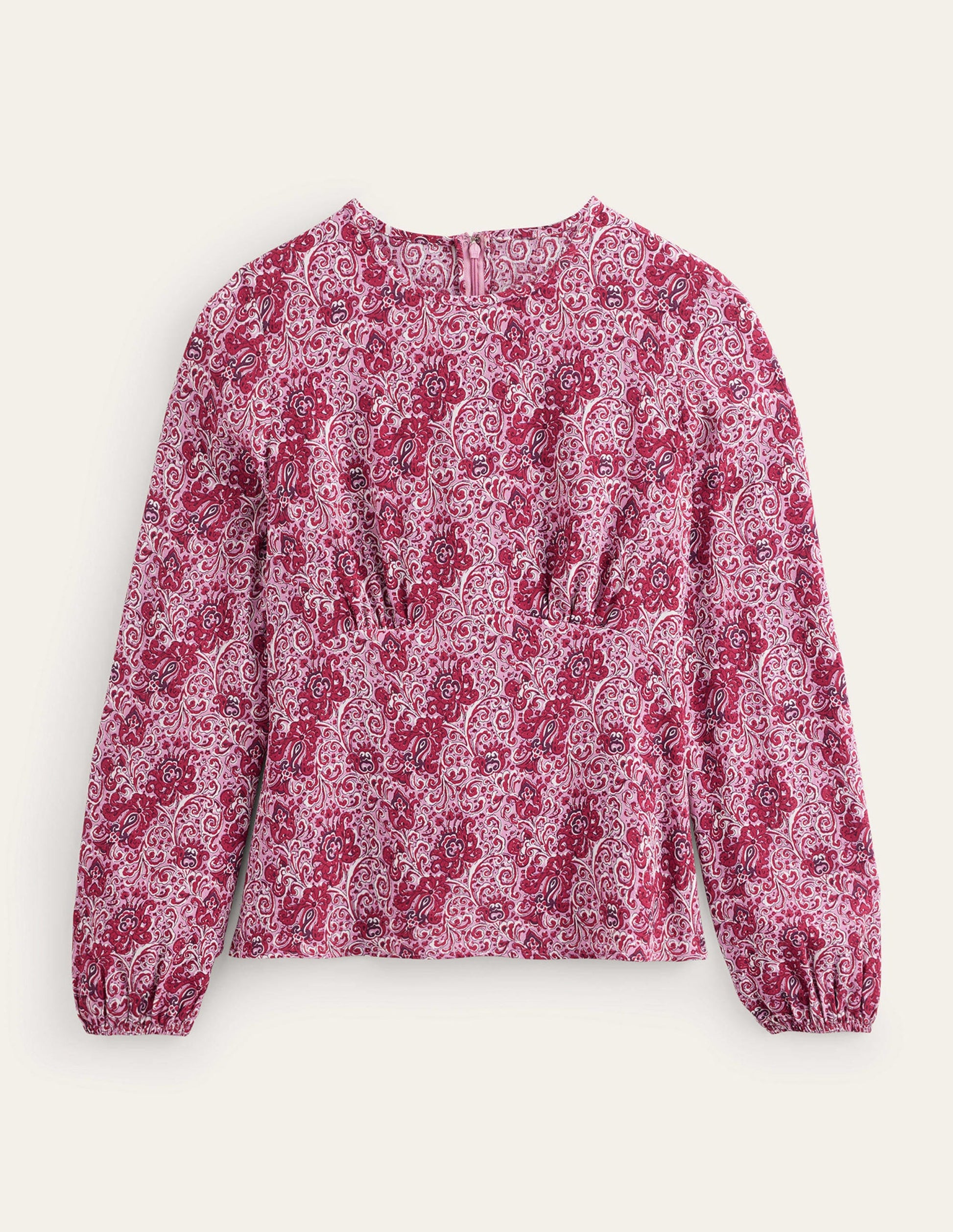 Empire-Waist Long-Sleeve Top-Strawberry Sherbet, Botanic-5