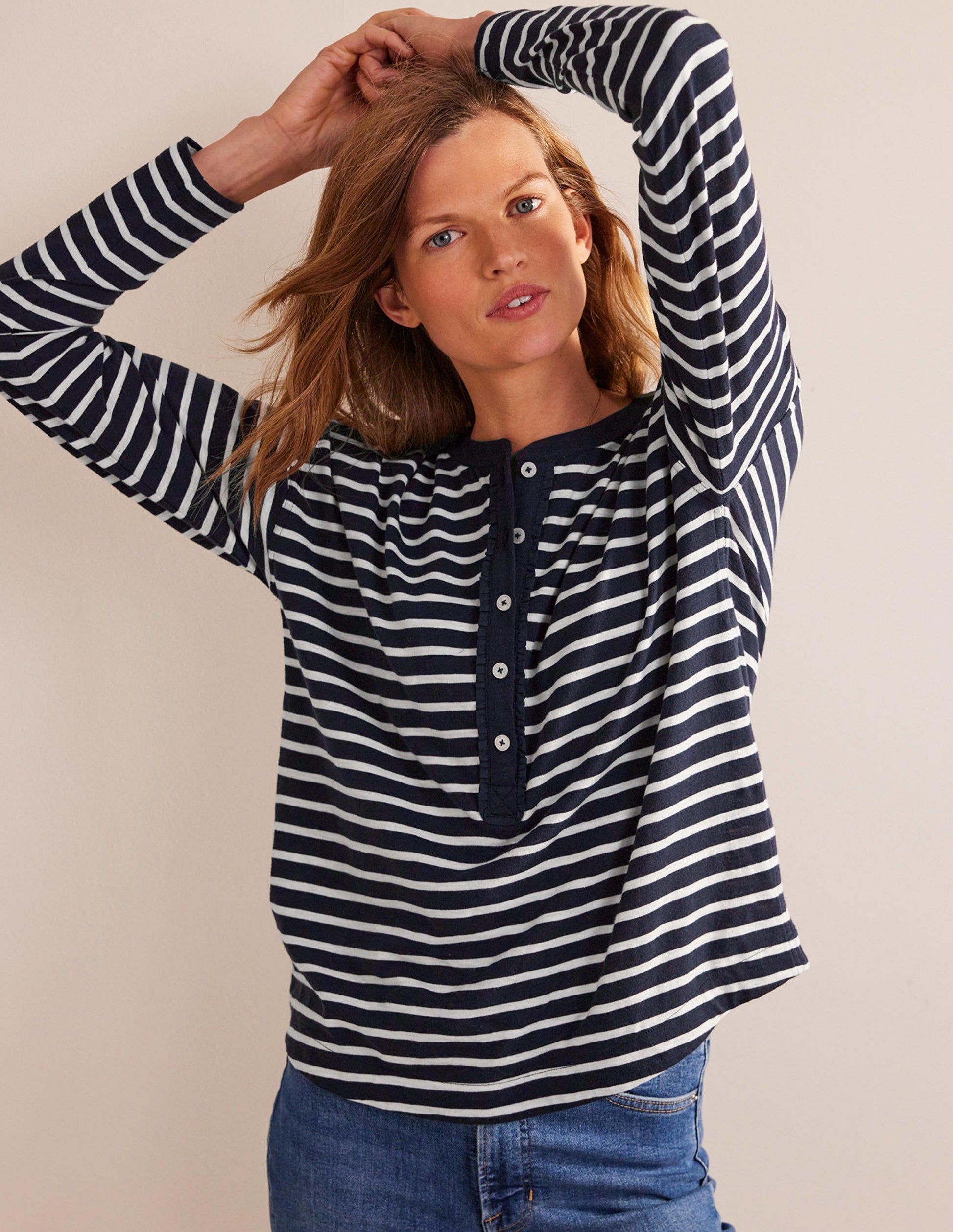 Rosie Stripe T-Shirt-Navy, Ivory-1